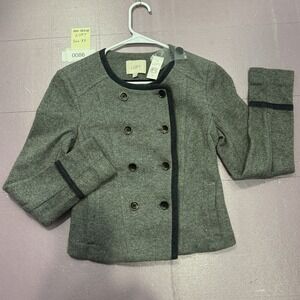 LOFT Double Breasted Jacket Womens XS Gray NEW Wool Blend Contrast Trim Military